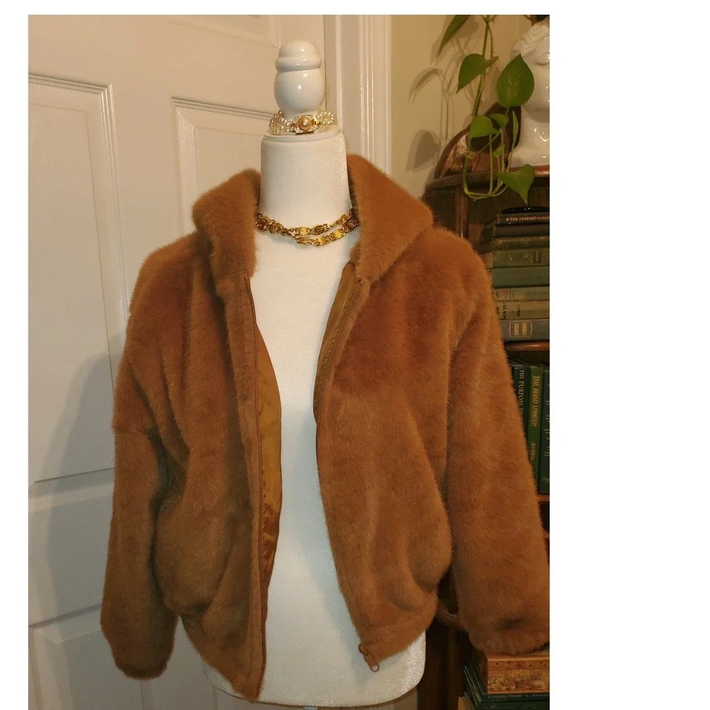 Wonder Nation Girls Faux Fur Hooded Bomber Jacket Brown XL 14-16 Plus HQ0183388P